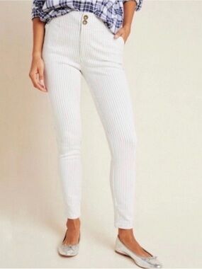 Anthropologie Pilcro High Rise Skinny Jeans White Pinstripe 26